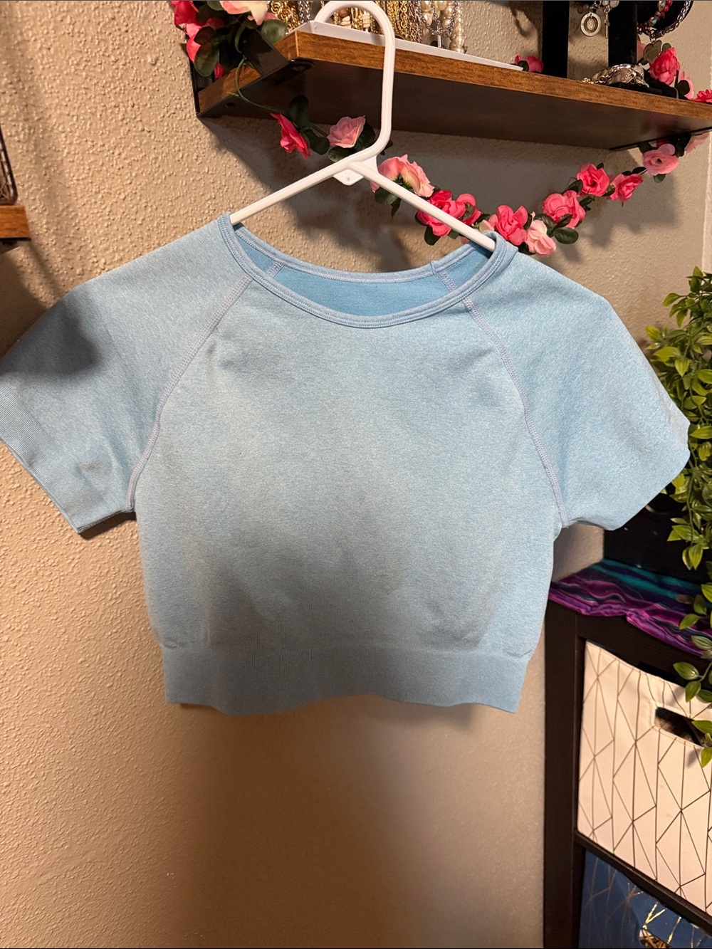 Sky Blue Cropped Short Sleeve Top